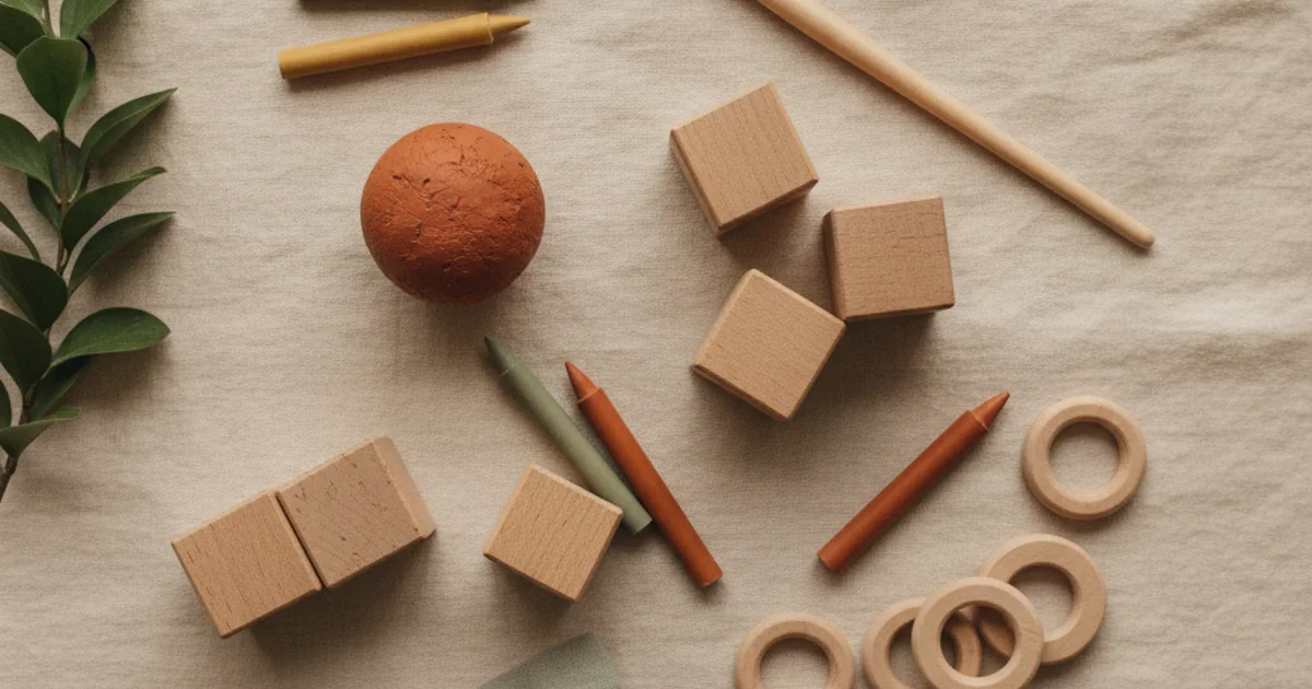 Creatief speelgoed en materialen: klei, blokken, kwast en krijt op linnen